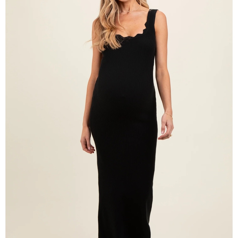 Pinkblush Black Ribbed Maxi Dress